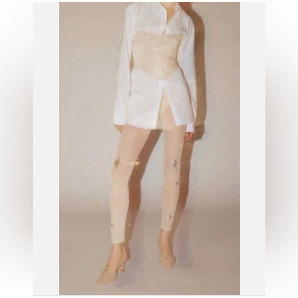 S/M Urban Outfitters Women's Nude Sheer Rhinestone Star Silver Sequin Legging